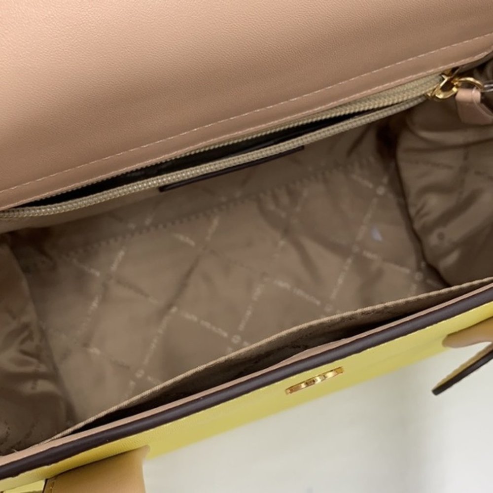 Michael Kors Carmen Medium Colorblock Faux Saffiano Leather Belted Satchel - Picture 9 of 16